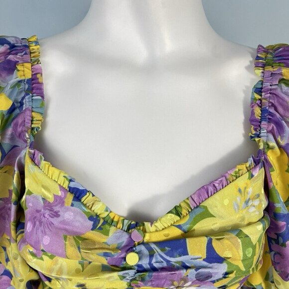 For Love & Lemons Cassia Floral Puff Sleeve Crop Top Size Small Party Evening - Picture 5 of 15